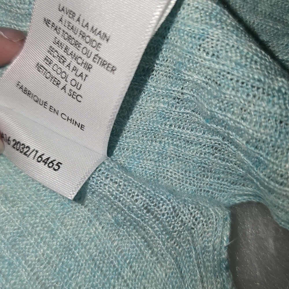 White + Warren Linen Light Blue Cardigan Turquoise Lightweight Luxury - Picture 6 of 7